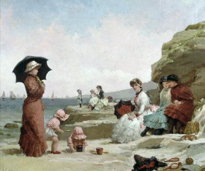 Seascape, Figures on the Beach, c.1870 by V. Chavigny